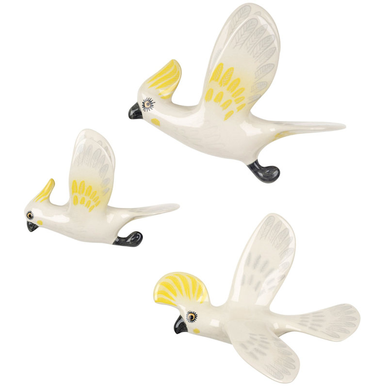 Thumbnail of Handmade Ceramic Wall-Mounted Flying Cockatoo Trio image