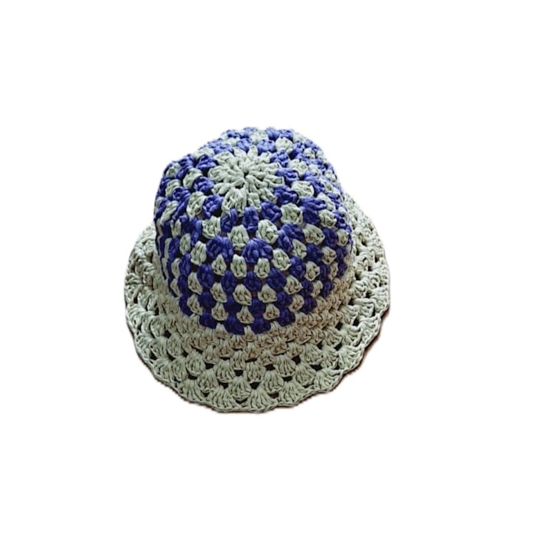 Thumbnail of Handmade Cream-Purple Raffia Bucket Hat image