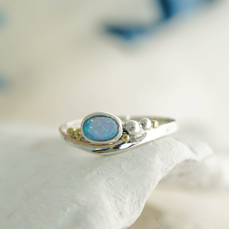 Thumbnail of Handmade Dainty Blue Opal Ring image