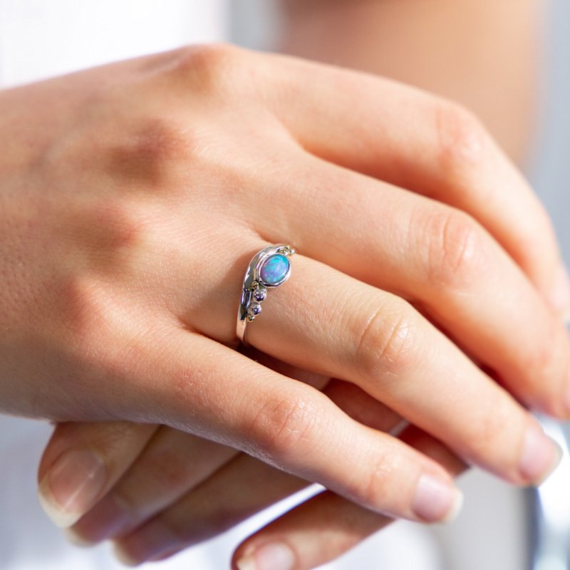 Thumbnail of Handmade Dainty Blue Opal Ring image