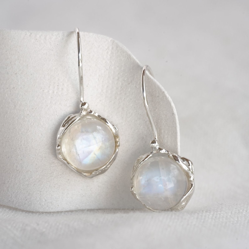 Thumbnail of Handmade Elegant Round Moonstone Drop Earrings image