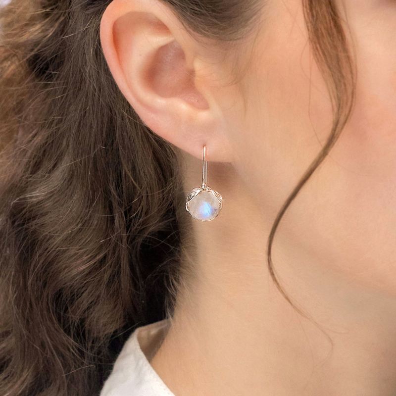 Thumbnail of Handmade Elegant Round Moonstone Drop Earrings image