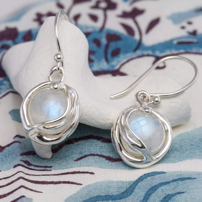 Thumbnail of Handmade Fiery Moonstone Drop Earrings image