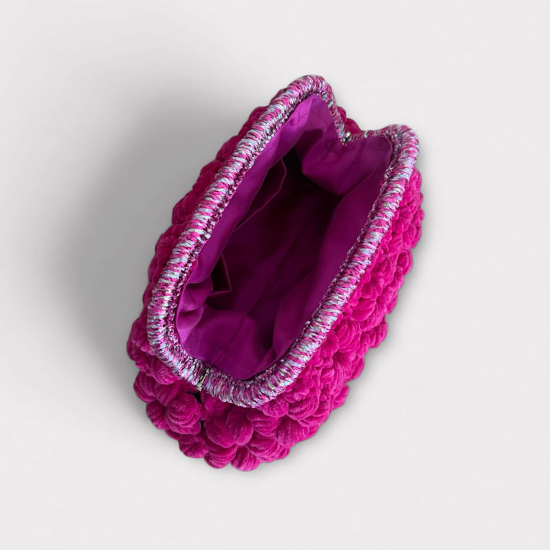Thumbnail of Handmade Fuchsia Magenta Velvet Crochet Designer Bag – A Unique And Statement-Made Piece image
