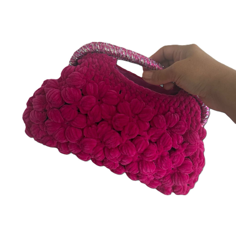 Thumbnail of Handmade Fuchsia Magenta Velvet Crochet Designer Bag – A Unique And Statement-Made Piece image