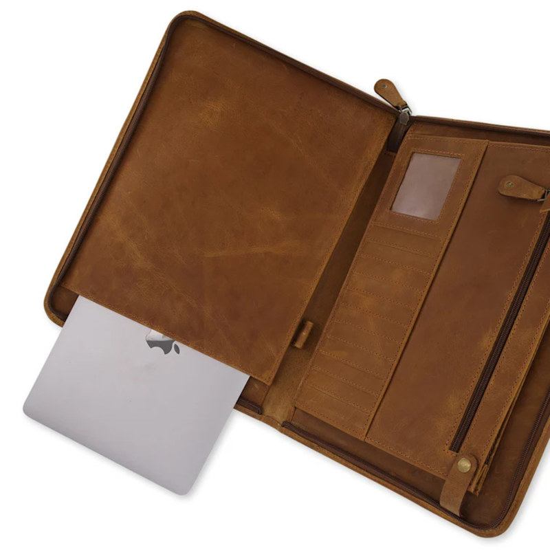Thumbnail of Handmade Leather Document Holder, Zip Organizer Padfolio image