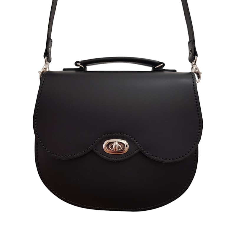 Handmade Leather Twist Lock Saddle Bag - Black | Zatchels | Wolf