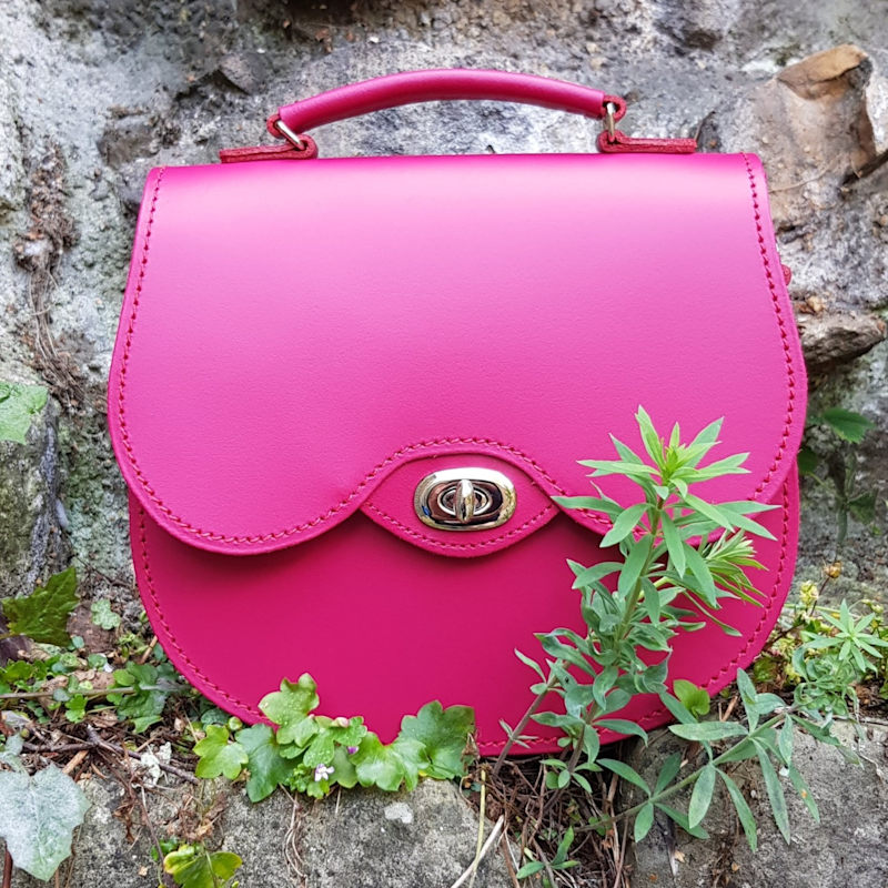 Handmade Leather Twist Lock Saddle Bag - Magenta | Zatchels | Wolf