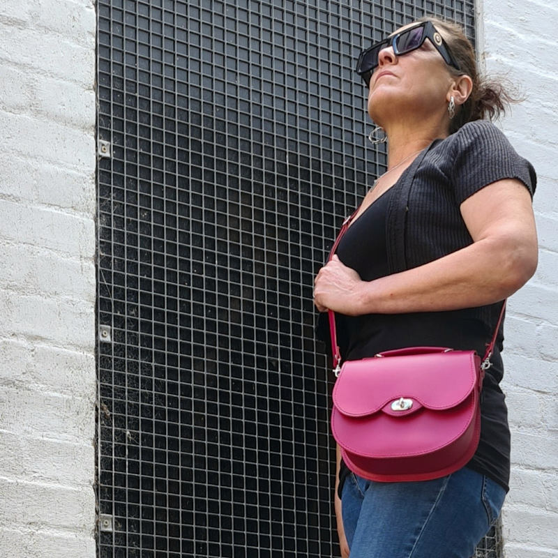 Handmade Leather Twist Lock Saddle Bag - Magenta | Zatchels | Wolf