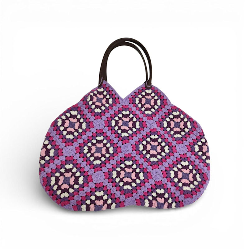 Thumbnail of Handmade Lilac Plaid Crochet Bag – Boho Crochet Bag image