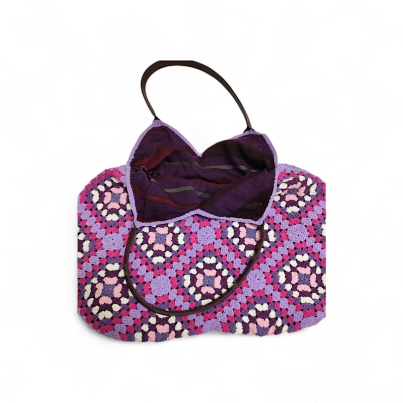 Thumbnail of Handmade Lilac Plaid Crochet Bag – Boho Crochet Bag image