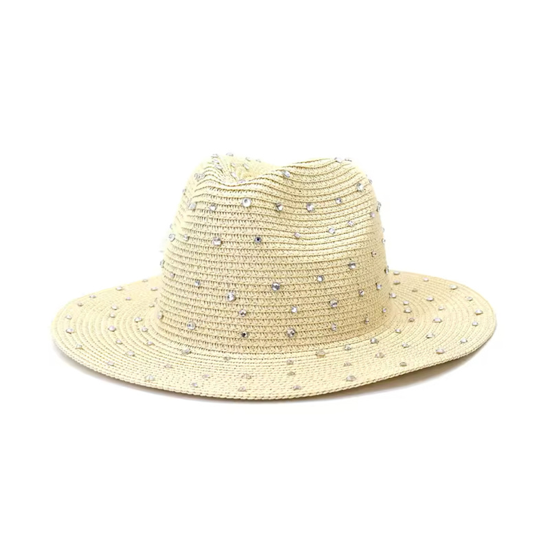 Thumbnail of Handmade Natural Straw Crystal Embellished Fedora Hat image