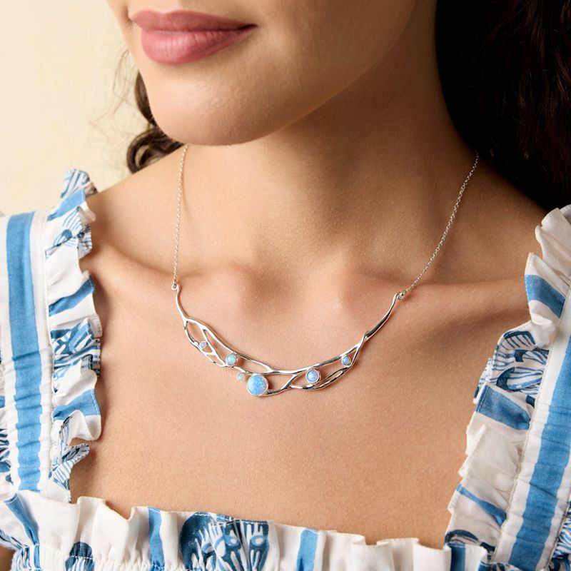 Thumbnail of Handmade Organic Blue & White Fire Opal Statement Necklace image