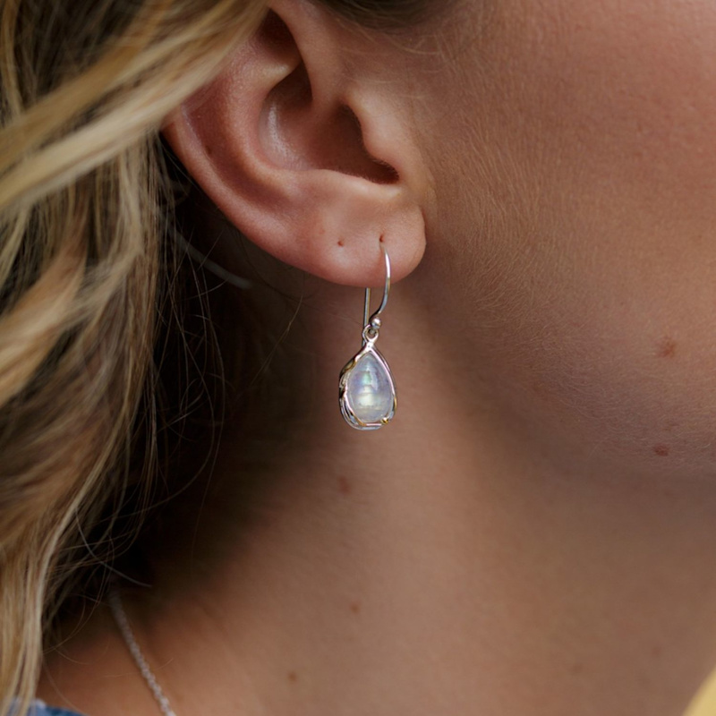 Thumbnail of Handmade Rainbow Moonstone Droplet Earrings image