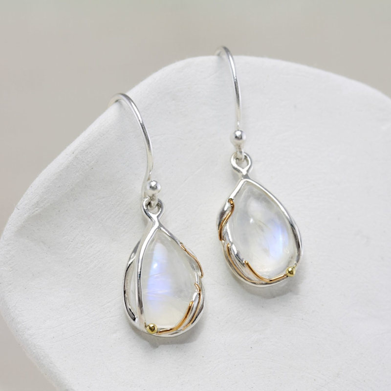 Thumbnail of Handmade Rainbow Moonstone Droplet Earrings image