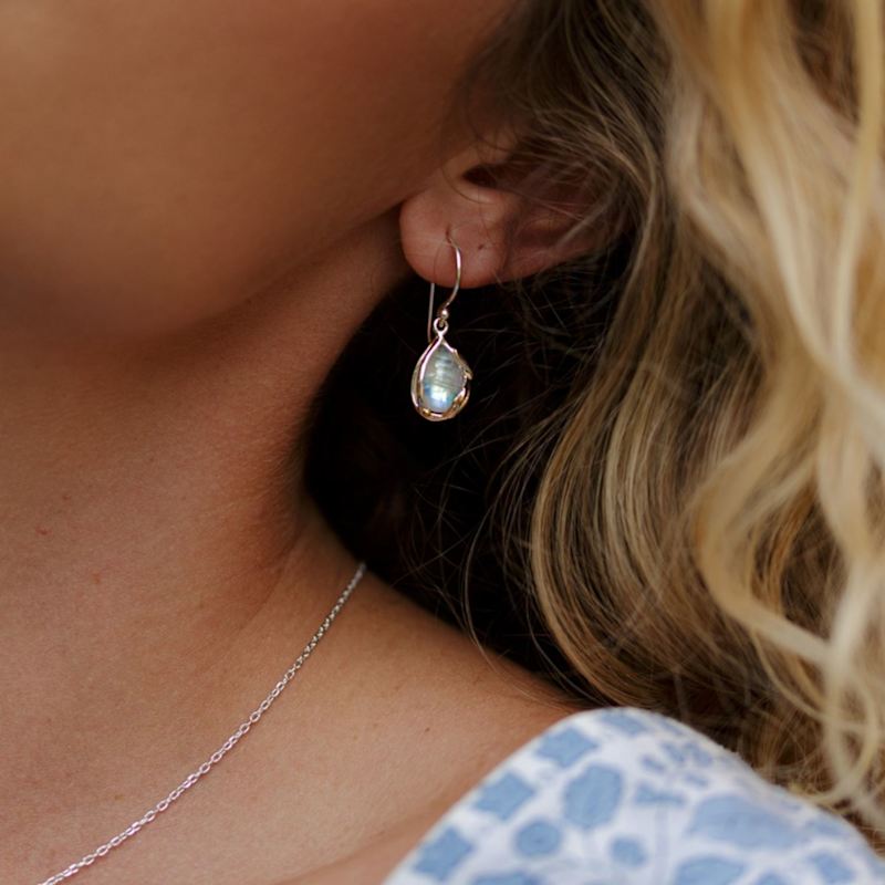 Thumbnail of Handmade Rainbow Moonstone Droplet Earrings image