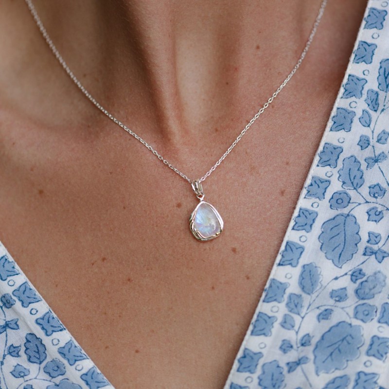 Thumbnail of Handmade Rainbow Moonstone Droplet Pendant Necklace image