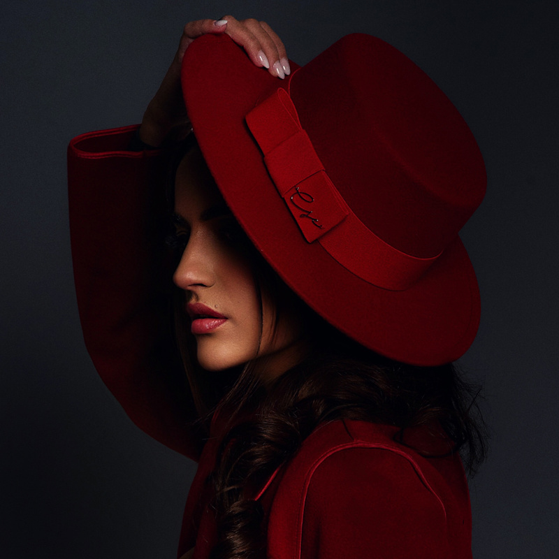 Thumbnail of Handmade Red Wool Wide Brim Boater Hat image