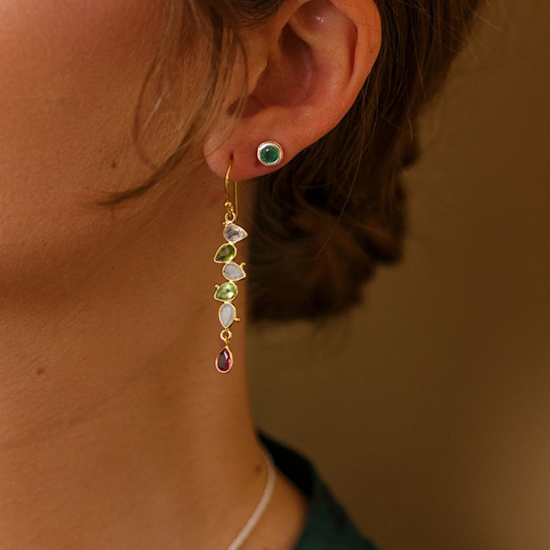 Thumbnail of Handmade Sterling Silver Emerald Stud Earrings image