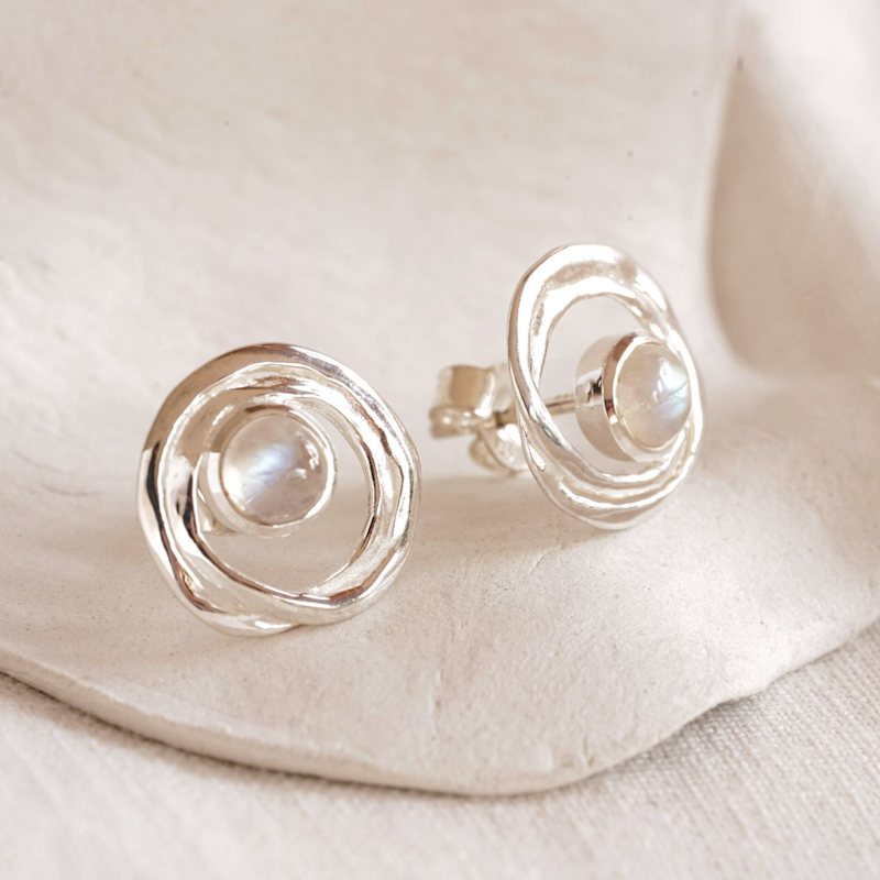 Thumbnail of Handmade Sterling Silver Rainbow Moonstone Stud Earrings image