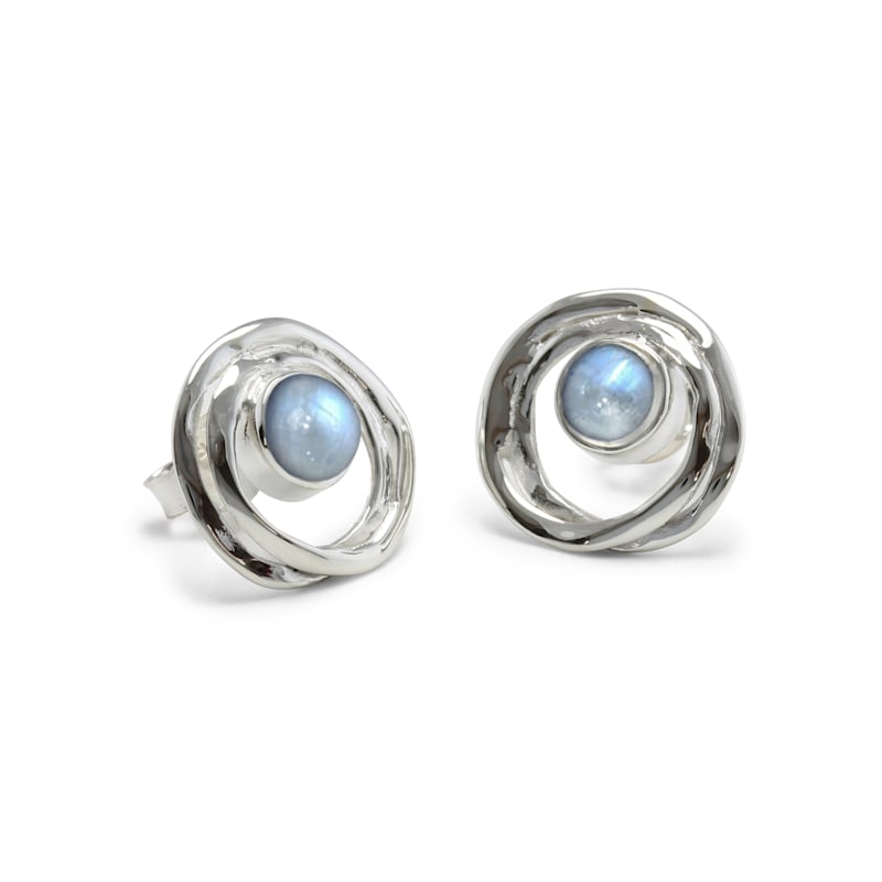Thumbnail of Handmade Sterling Silver Rainbow Moonstone Stud Earrings image