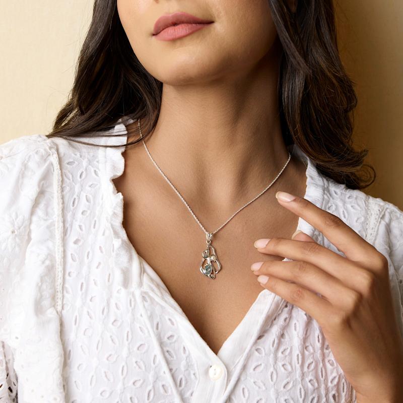 Thumbnail of Handmade Teardrop Blue Topaz & Pearl Pendant Necklace image