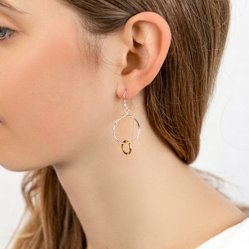 Handmade Two Tone Silver & Gold Loop Earrings | Isla Silver | Wolf & Badger