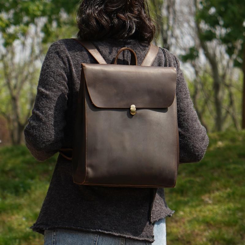 Thumbnail of Handmade Worn Look Genuine Leather Slim Backpack - Brown image