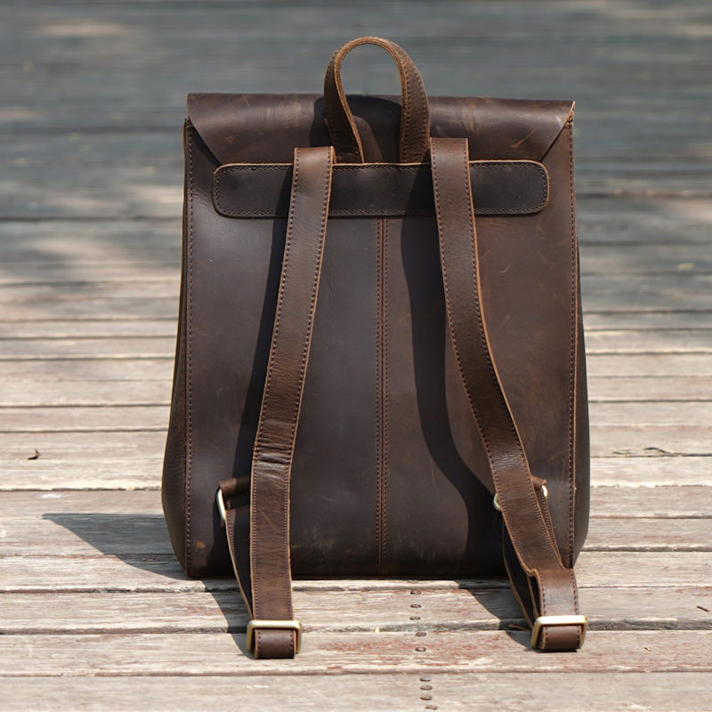 Thumbnail of Handmade Worn Look Genuine Leather Slim Backpack - Brown image