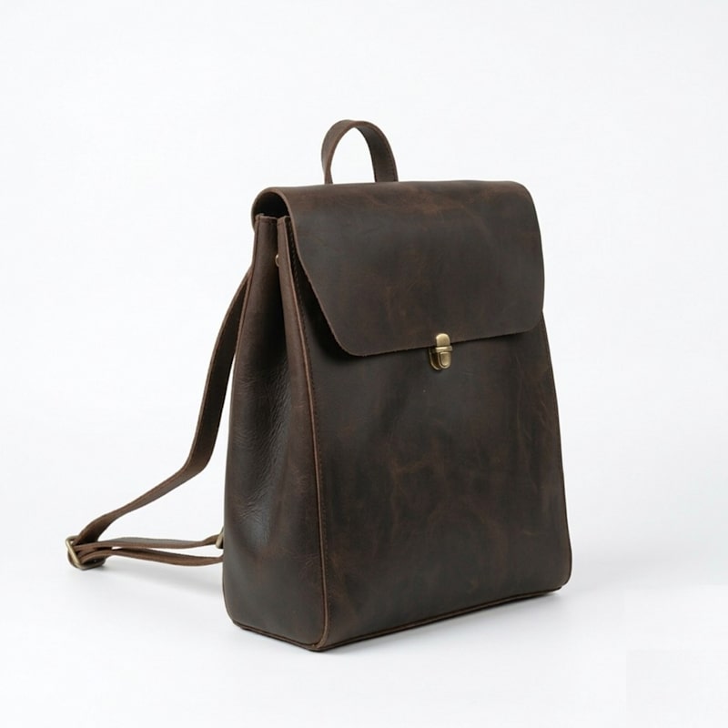 Thumbnail of Handmade Worn Look Genuine Leather Slim Backpack - Worn Brown image
