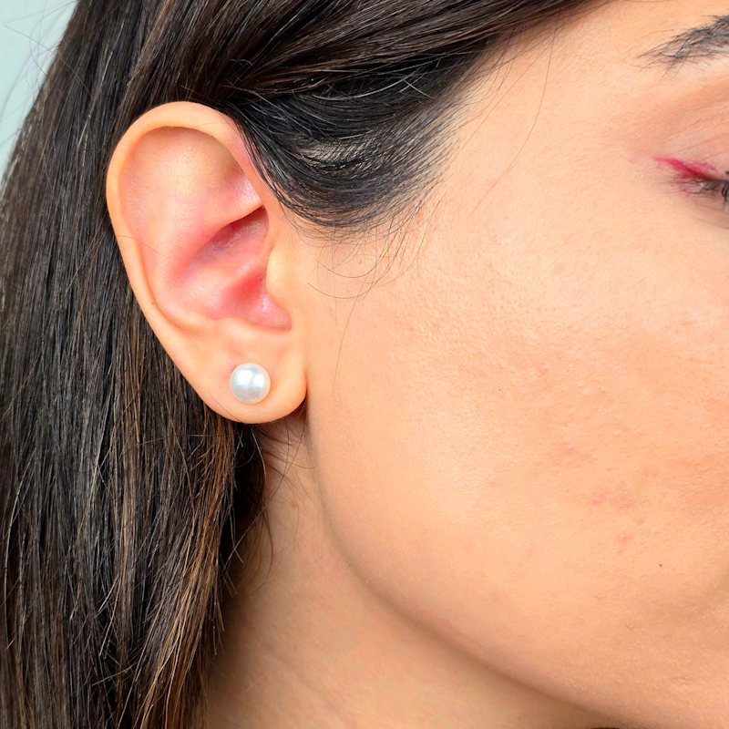 Thumbnail of Handpicked Freshwater Silver Pearl Stud Earrings image