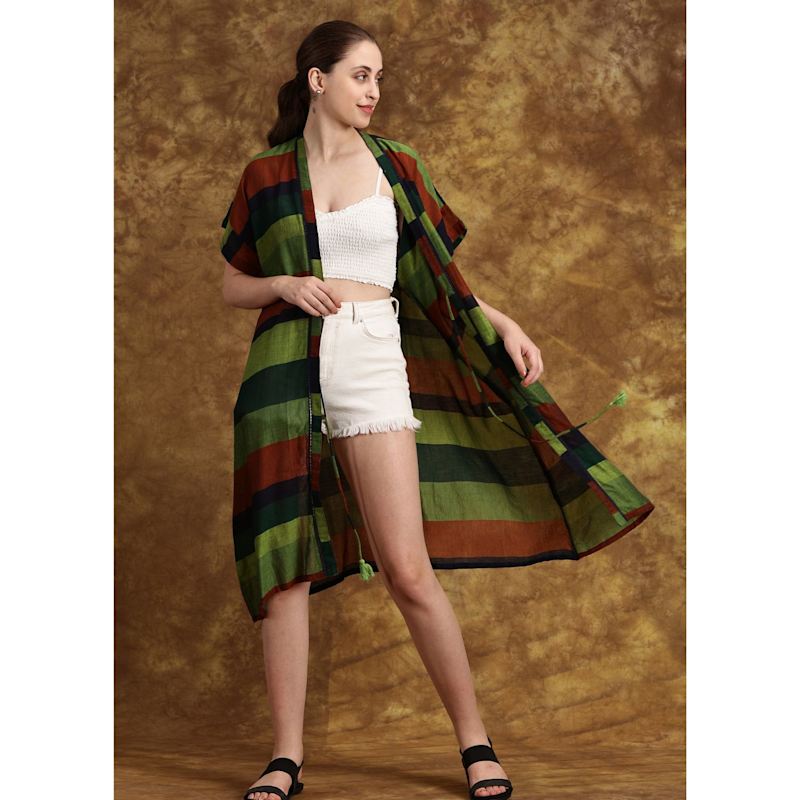 Thumbnail of Handwoven Cotton Green Boho Summer Kimono image