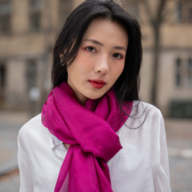 Thumbnail of Handwoven Mulberry Silk Scarf – Deep Fuchsia – Lightweight & Sheer image