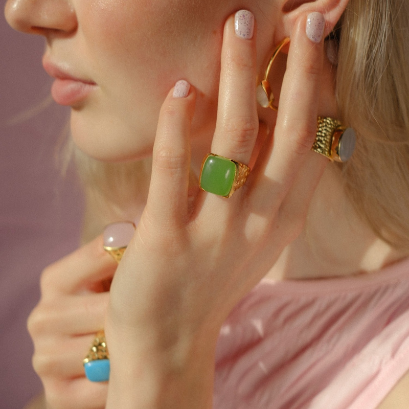 Thumbnail of 'Happy' Prehnite Green Gemstone Gold Ring image