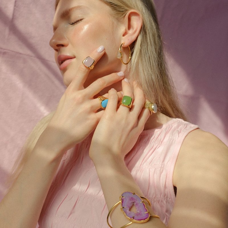 Thumbnail of 'Happy' Rose Quartz Gemstone Gold Ring image