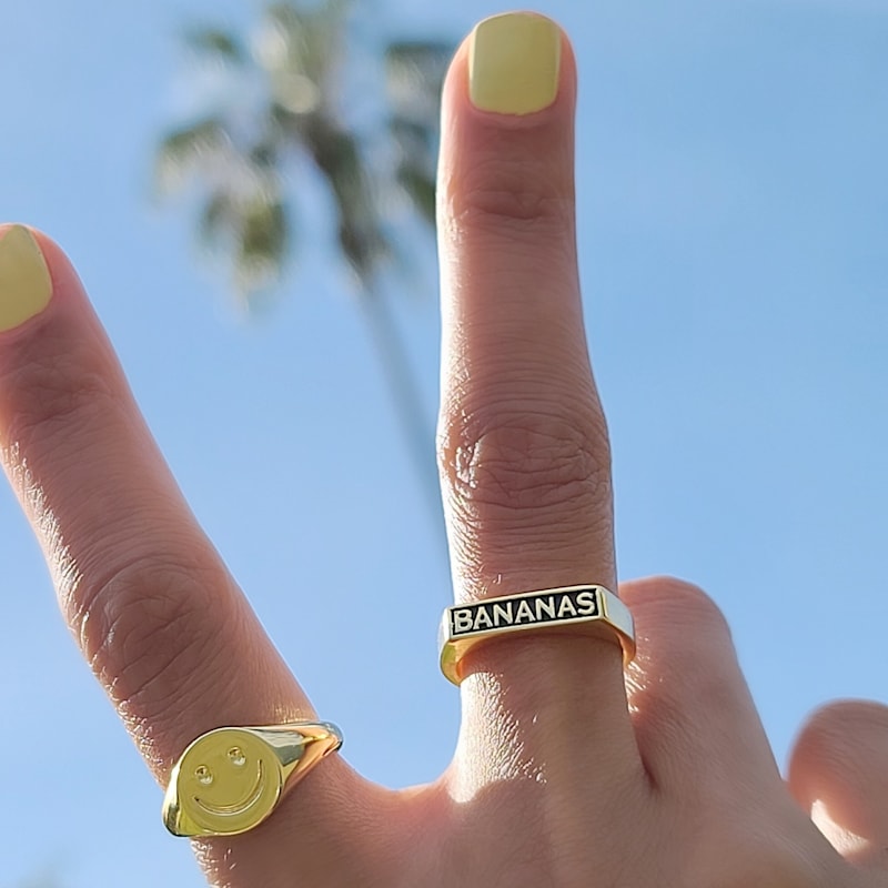 Thumbnail of Happy Smiley Face Signet Ring Gold Vermeil image