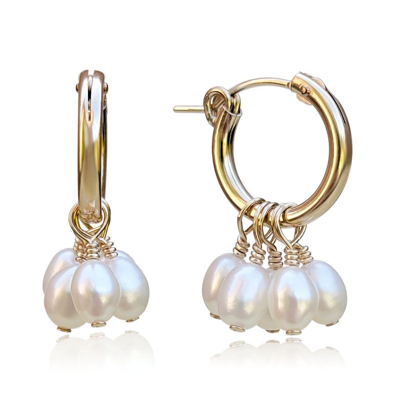 Pearl Large Gold Creole Earrings Harlow Pearl Cluster Hoop Gold
