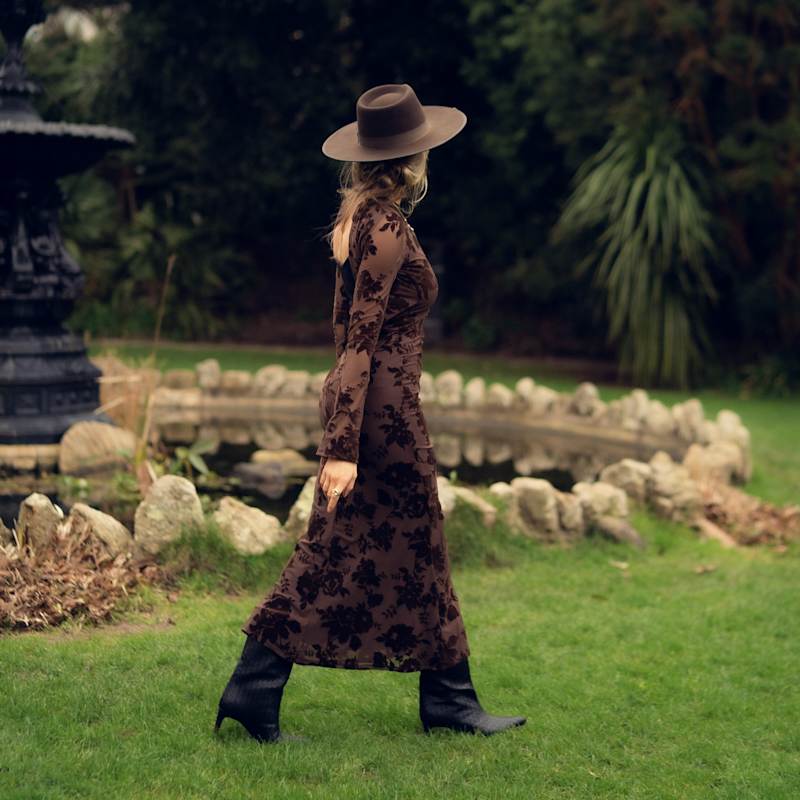 Thumbnail of Harlyn Chocolate Brown Fedora Hat With Sterling Silver Jewellery image