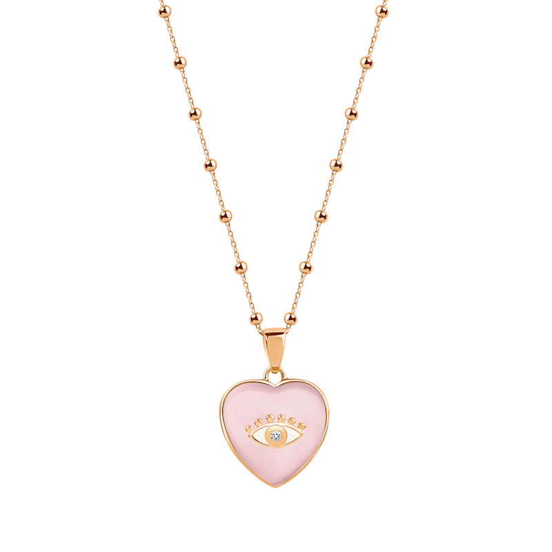 Harmonious Emotions Mother Of Pearl Heart Evil Eye Necklace