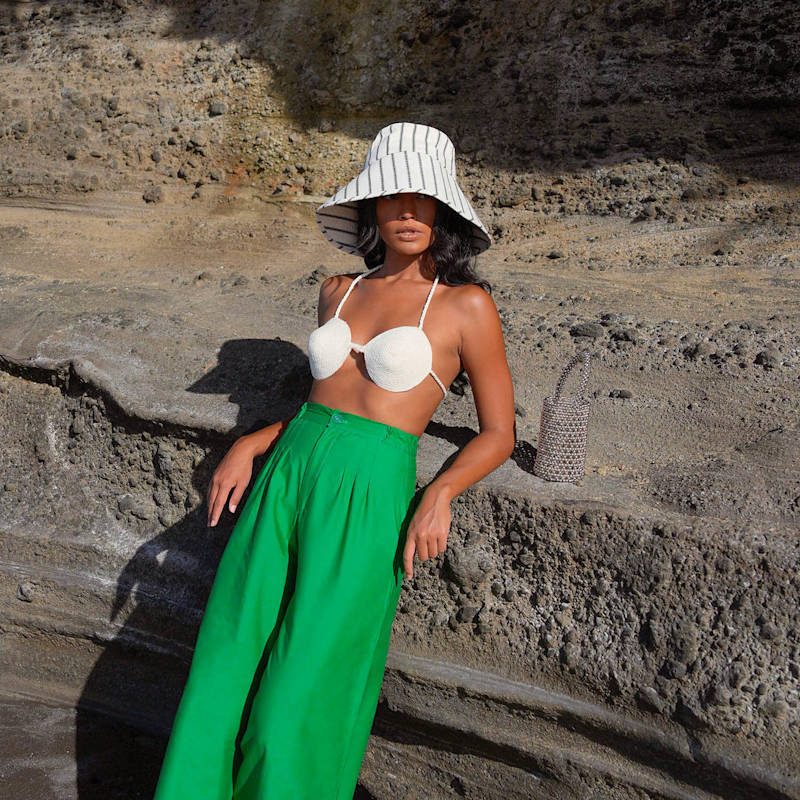 Brunna.Co Harper Bucket Hat size small Harper Handwoven Striped Wide-Brim Hat | Brunna.Co | Wolf  main image 3