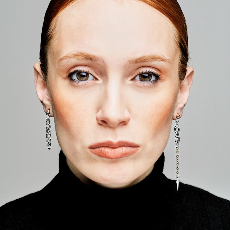 Thumbnail of Haze Earrings – Asymmetrical Stainless Steel Chains With Crystal-Set Spike image