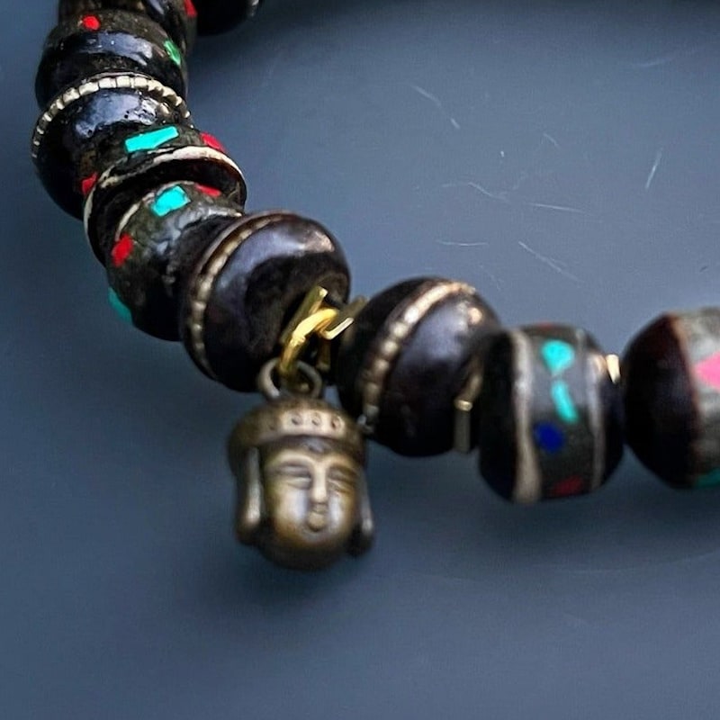Thumbnail of Nepal Seed Beaded Buddha Charm Meditation Bracelet - Black image