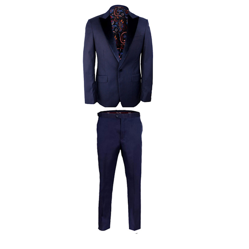 David Wej Alfredo Dress Single Breasted Velvet Peak Lapel Tuxedo  Navy - Blue