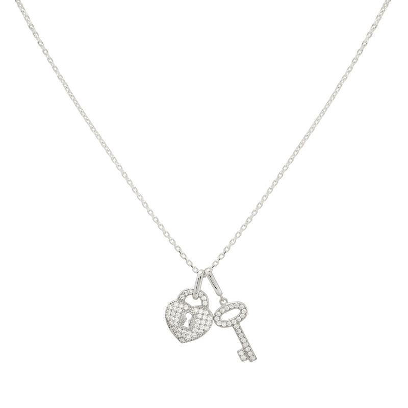 Thumbnail of Heart And Key Charm Silver Necklace image