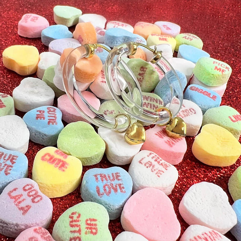 Thumbnail of Heart Charm Hoop Earrings image