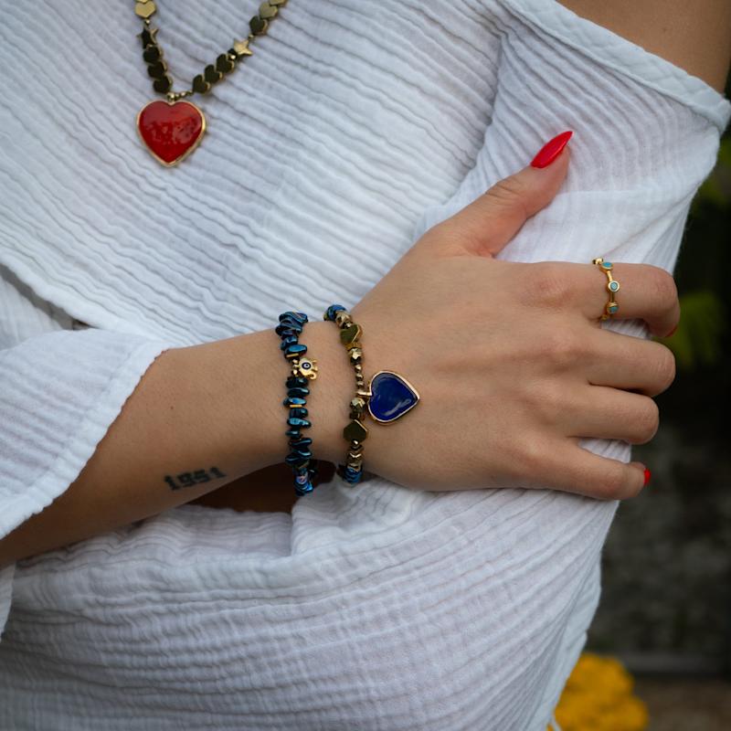 Thumbnail of Heart & Luck Blue Murano & Elephant Charm Bracelet Set - Blue image