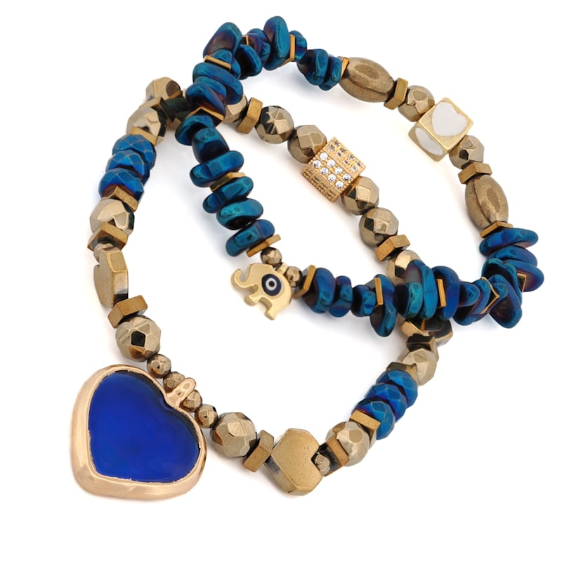 Thumbnail of Heart & Luck Blue Murano & Elephant Charm Bracelet Set - Blue image