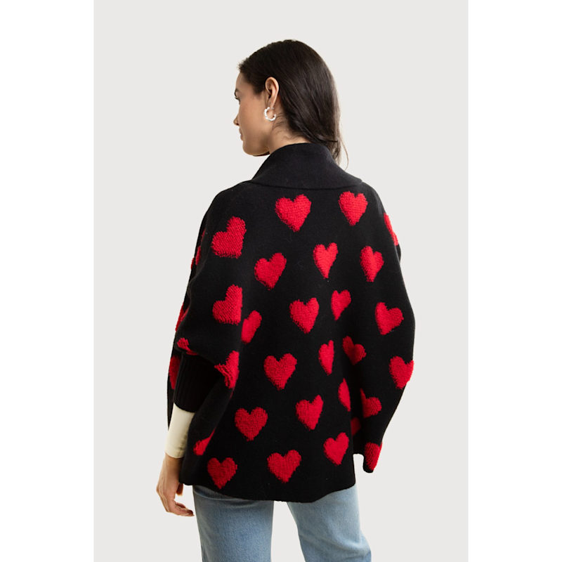 Thumbnail of Heart Ribbed Knit Red & Black Cardigan image