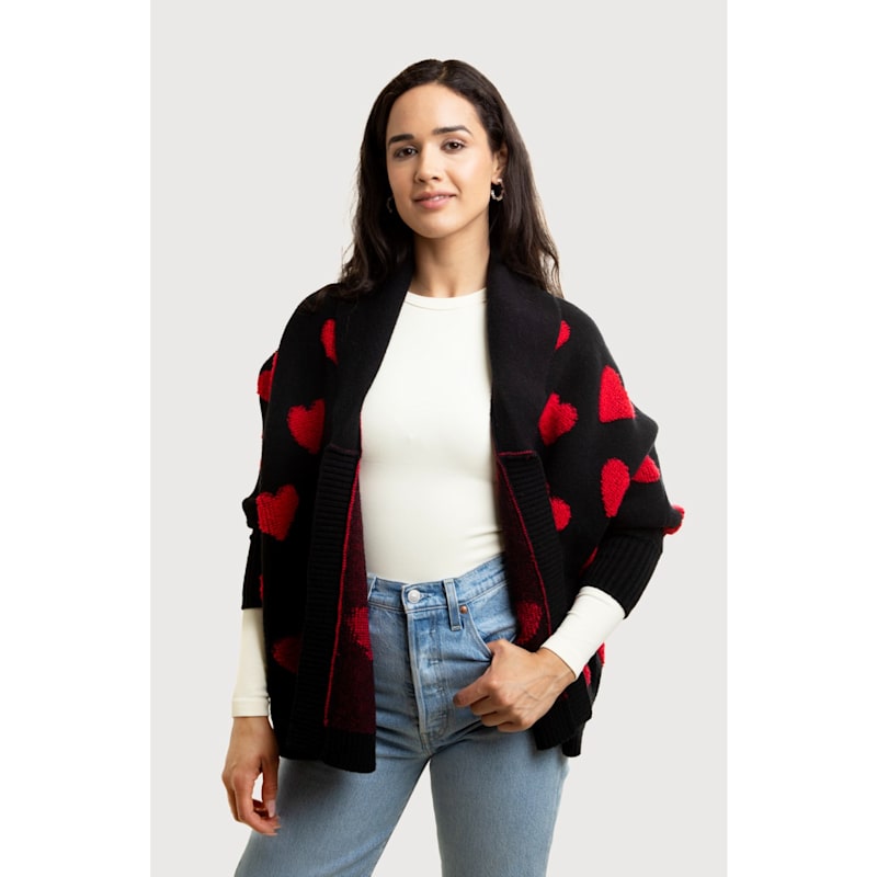 Thumbnail of Heart Ribbed Knit Red & Black Cardigan image