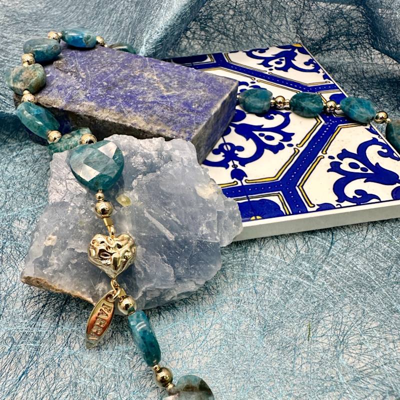Thumbnail of Heart-Shaped Blue Apatite Gemstone Choker Necklace image